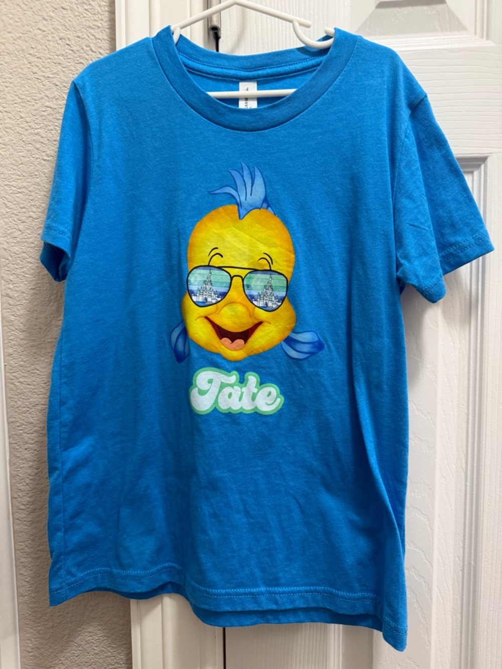 Bella Canvas Kids Blue Tee with Yellow Flounder Graphic
